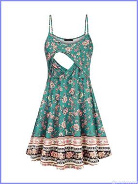 Nursing Maternity Summer Dress Sleeveless A-Line Breastfeeding Pockets
